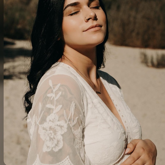 PinkBlush White Lace Mesh Overlay Maternity Dress - Picture 10 of 12